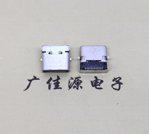 东凤镇type c24p板上双壳连接器接口 DIP+SMT L=10.0脚长1.6母头